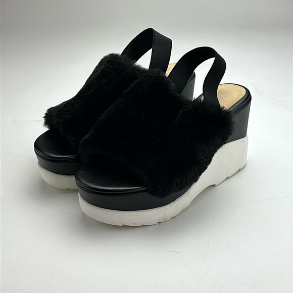 Forever 21 Shoes - Fluffy black platform sling back heel size 8 forever 21 new without tags